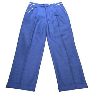 Silver Silk Linen Blend Pleated Dress Pants Men's Size 36x31 Blue Wide Leg Y2K
